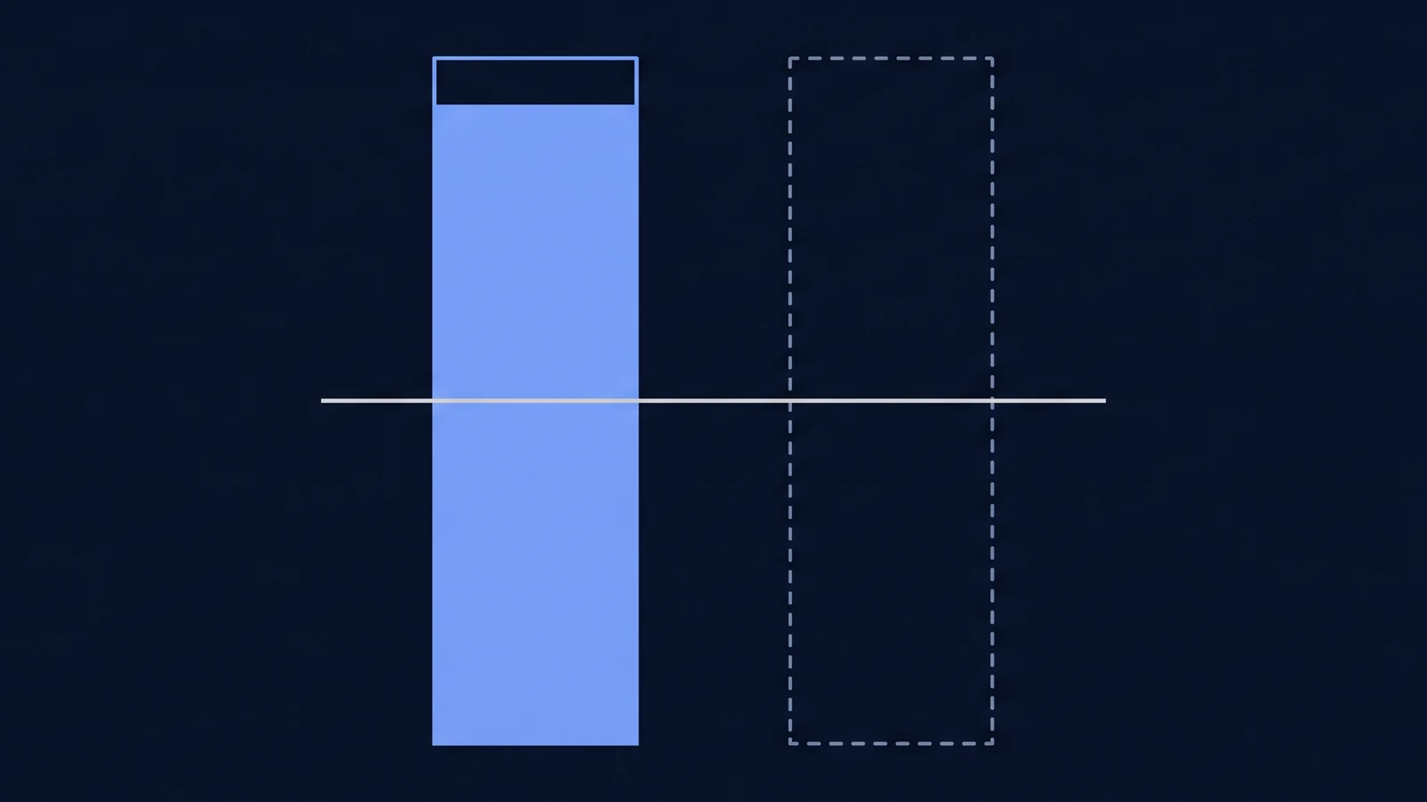 Two columns side by side. The left one is filled in solid; the right one is an empty dashed outline that was never filled. A rule crosses both, inviting a comparison that cannot be made.